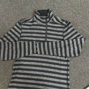 Lululemon Studio 1/2 Zip Pullover Mens L Classic Stripe Grey/ Black